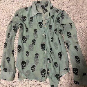 Sick Teal sheer skull button up grunge shirt.Lmk...